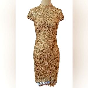 Premier Amore NWT size 6 gold lace, cap sleeve midi dress